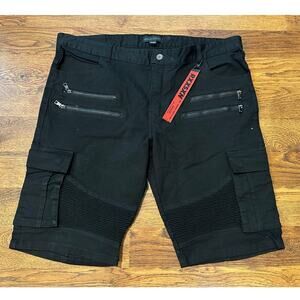 Decibel Men's Zippered Pocket Cargo Shorts Black Approx Size 42 NWOT Rock Style